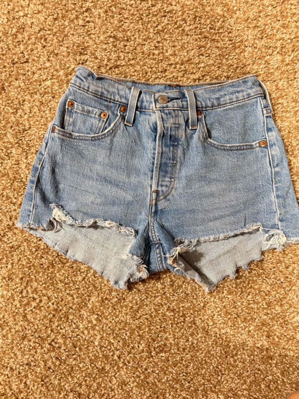 Levi's 501 Light Blue Distressed High-Rise Denim Shorts